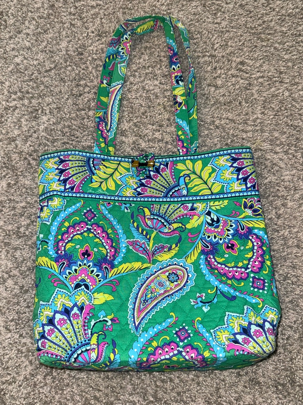 Vera Bradley Toggle Tote Emerald Paisley Quilted Shoulder Bag Like New